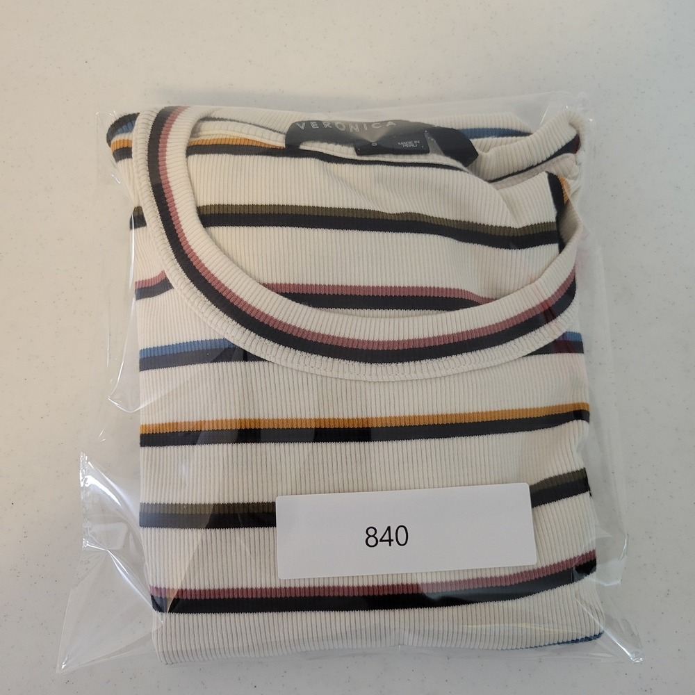 Veronica Beard Jean MultiColor Striped Ruffle Sleeve Ribbed Top Preppy Coastal S - Picture 15 of 15